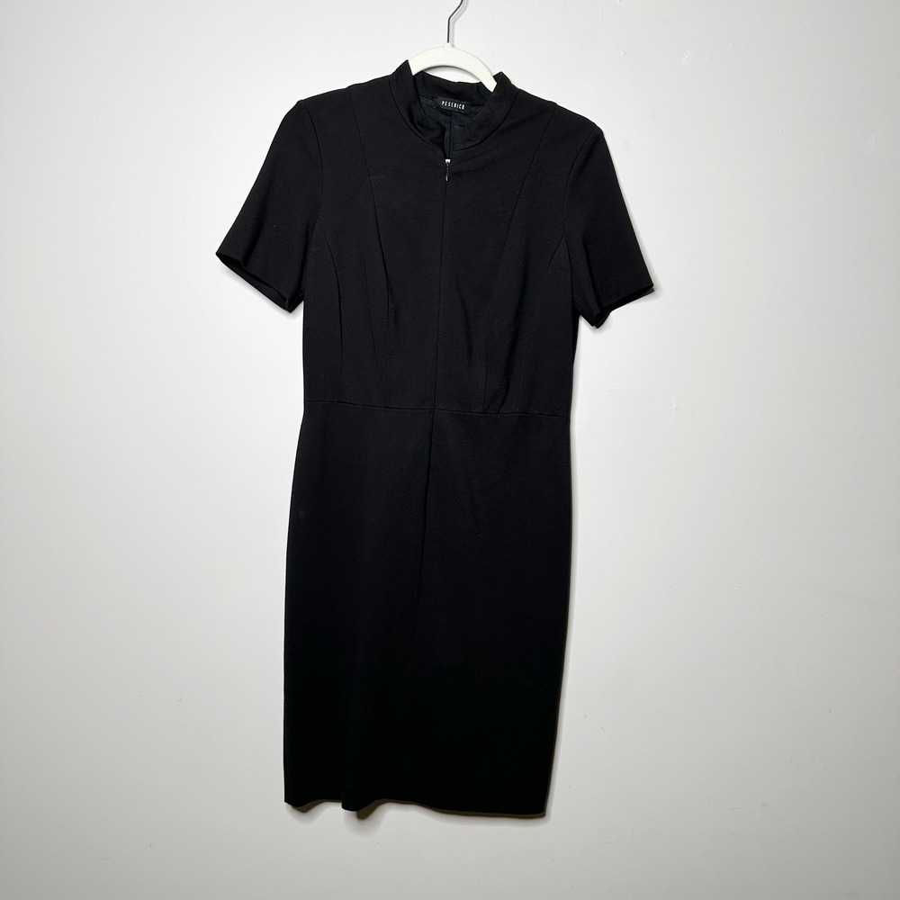 Peserico Dress Womens IT 44 Black Rayon Mock Neck Sheath Zip Front Career